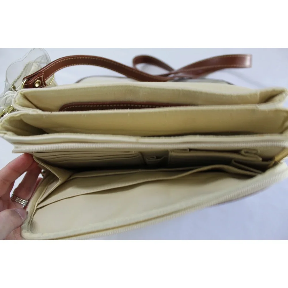 Della Prima Vintage Cream Brown Colorblock Crossbody Organizer Bag with Pouch